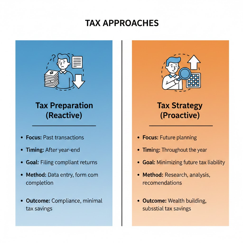 Visual representation of tax preparation and tax strategy.